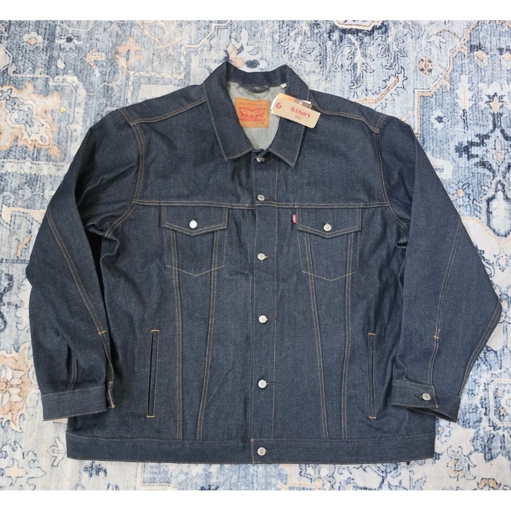 Levi's Trucker Jacket Mens 5XL Unwashed Indigo Blue Denim Jean Raw Logo Red Tab